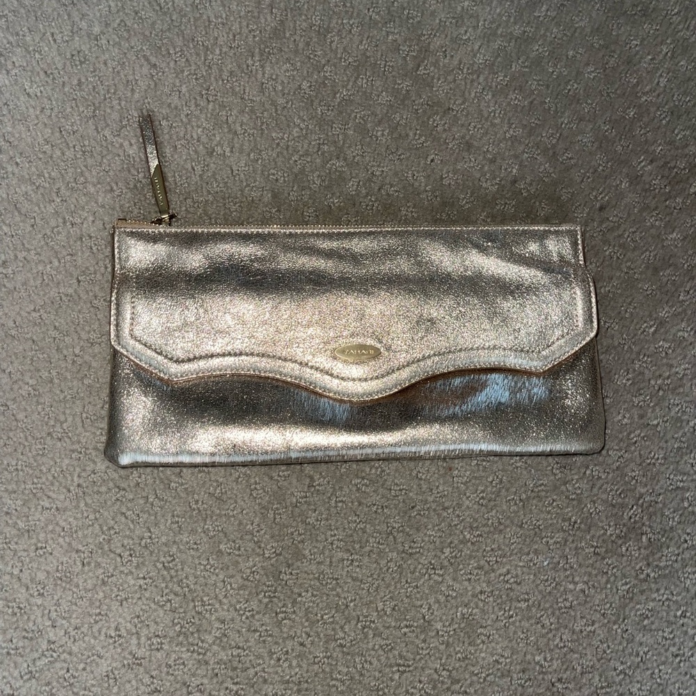 TAHARI 100% Leather Gold Evening Clutch Handbag Purse BRAND NEW